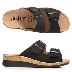 VITAFORM Damen-Pantolette Nubukleder verstellbarer Riemen Keilabsatz ca. 3,5cm