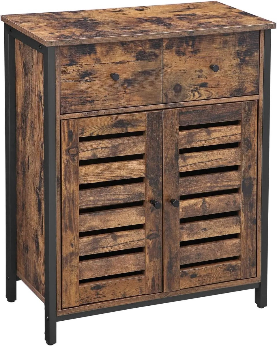 Donkerbruin Sideboard Opbergkast met Lade en Lamellendeuren - B/D/H: 70 x 30 x 80 cm