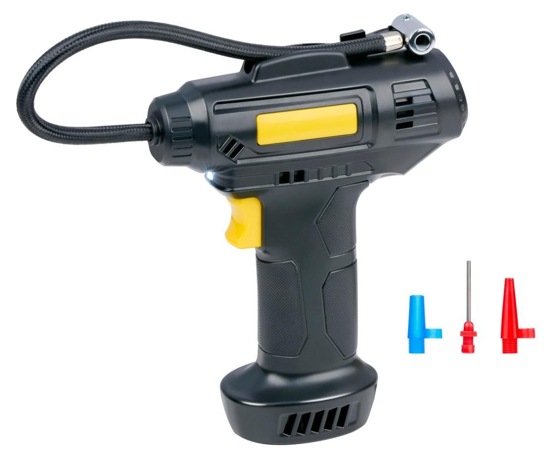 Dunlop Digitale Luchtcompressor 12V - Elektrische Bandenpomp voor Auto en Fiets met LCD Display en LED Licht - Zwart/Geel