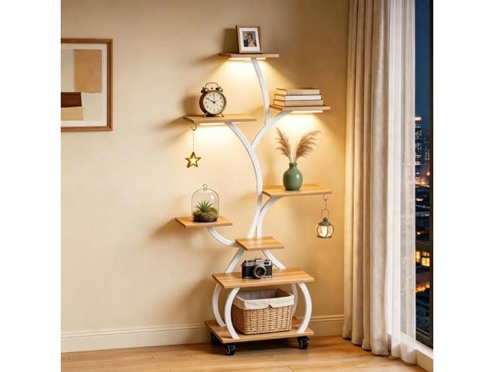 Étagère à plantes avec lampe de croissance 70×30×122cm support métallique pour intérieur et balcon Blanc