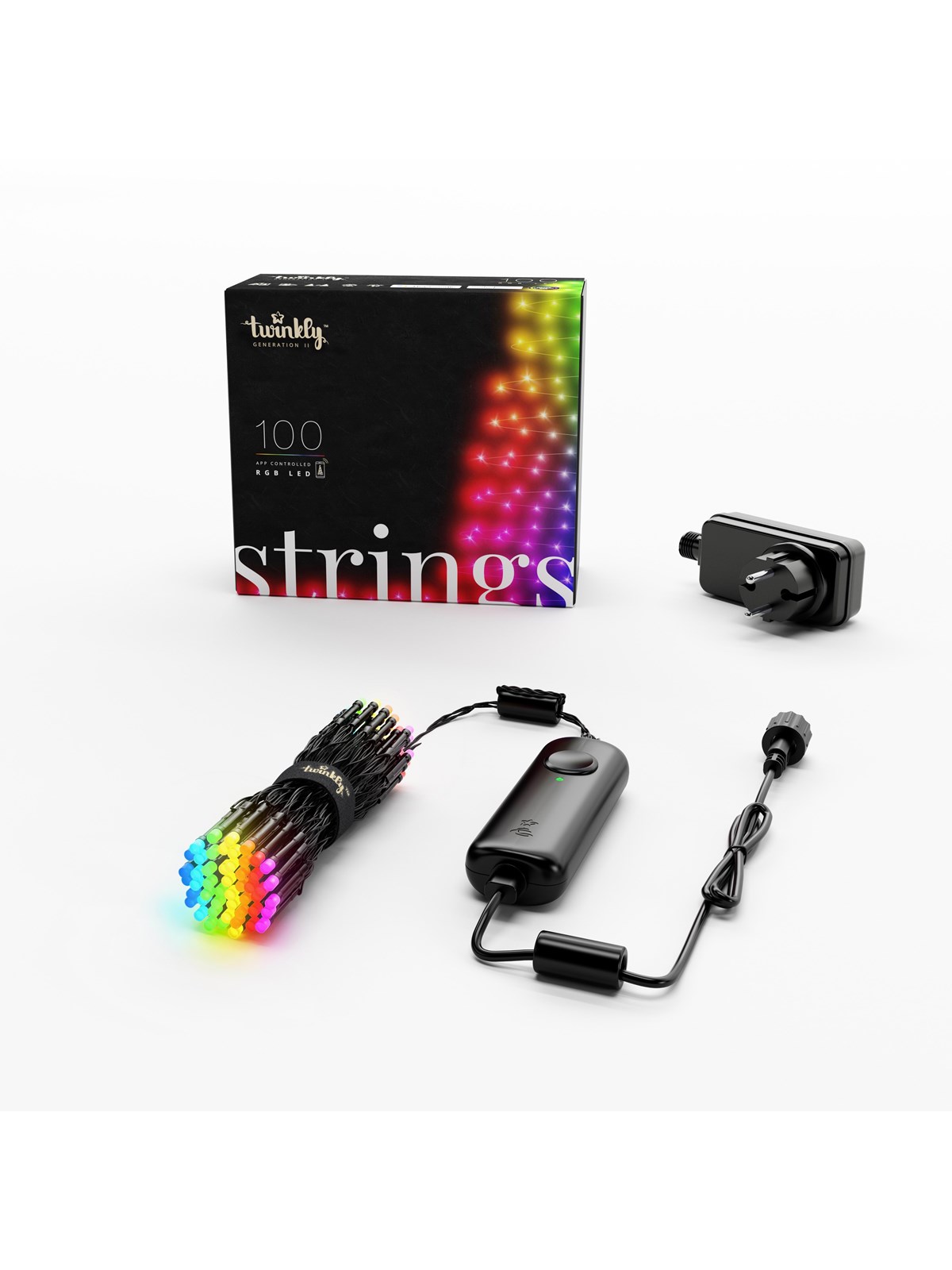 Twinkly Strings - 100 App-Controlled RGB LEDs. 8 Meters. Black Wire.