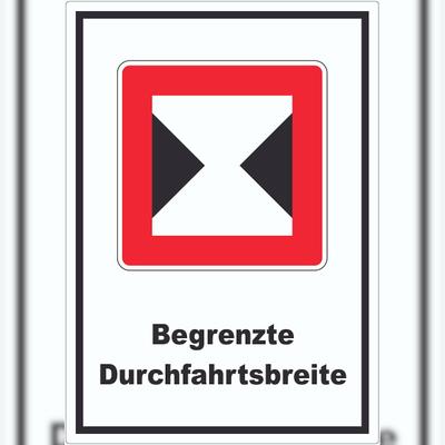 HB-Druck Begrenzte Fahrwasserbreite Durchfahrtsbreite begrenzt Symbol und Text Aufkleber A7 (74x105mm)