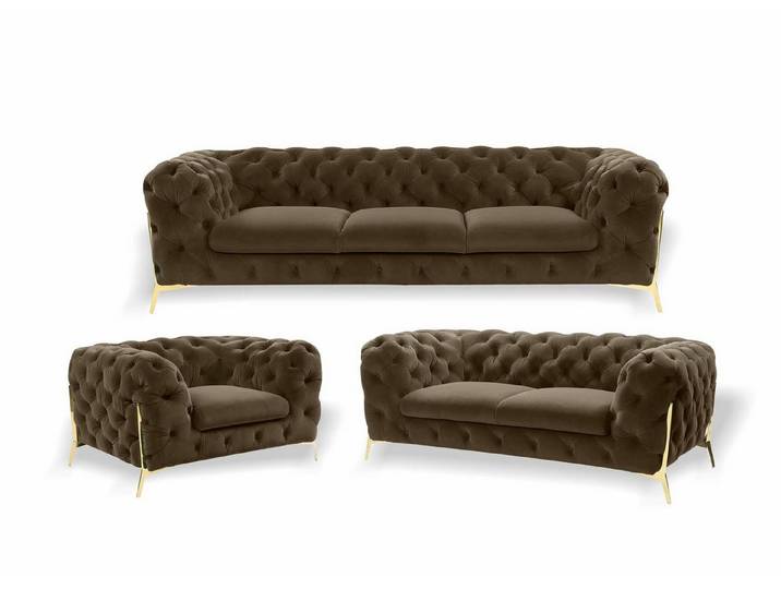 JVmoebel Sofa Braunes Chesterfield Sofa aus Luxusmaterialien mit goldenen Füßen, Set, Made in Europa