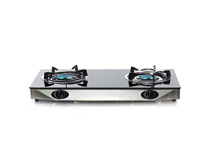NJ NGB-S2 Gasherd für den Innenbereich, 2 Brenner, tragbarer Gasherd, LPG-Herd, für Wohnwagen, schwarze Glasplatte, für Zuhause, Küche, Camping, Garten, Catering, 6,8 kW