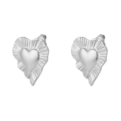 Paar Ohrstecker ADELIA´S "Ohrringe Ohrstecker mit Herzmotiv aus Edelstahl, 1 Paar", Damen, Gr. Damen, silberfarben, Ohrringe, Modeschmuck: trendig mit Herzmotiv und geriffeltem Rand