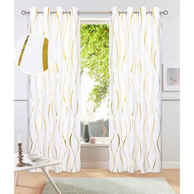 Gardine OTTO HOME "Quinnton", gelb (weiß, goldfarben), B:140cm H:175cm, Polyester, Polyester, Gardinen, Gardine, Blickdicht, 2er-Set, Ösen- Aufhängung, Metallic-Akzente