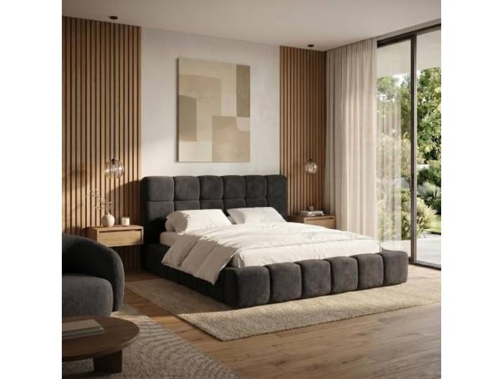 Muffo Amity Maxi Polsterbett Bettkasten 140x200 Graphit Doppelbett, Gasdruckfedern, gepolstertes Kopfteil, Stauraum, Bouclé ABRIAMO, Schlafzimmer, Bettgestell