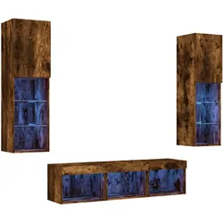 vidaXL 5-tlg. Wohnwand mit LED-Beleuchtung Räuchereiche Holzwerkstoff