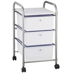 Relaxdays Badrollwagen, 3 Schubladen, Metall & Kunststoff, Rollcontainer Bad, Kosmetik, HxBxT: 60 x 33 x 39 cm, silber