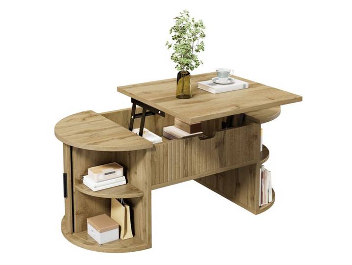 Table basse - ROLIPO - 100x50x40 5 cm - Plateau relevable - Portes coulissantes - Rangement caché