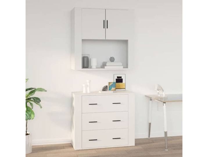 SALE 2025 Vitrine suspendue cuisine - Armoire murale Blanc 80x33x80 cm - bois d'ingénierie 22 58 Kg 3270