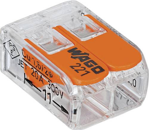 WAGO 221-412-1 221 Verbindungsklemme flexibel: 0.14-4mm² starr: 0.2-4mm² Polzahl: 2 Transparent, Orange