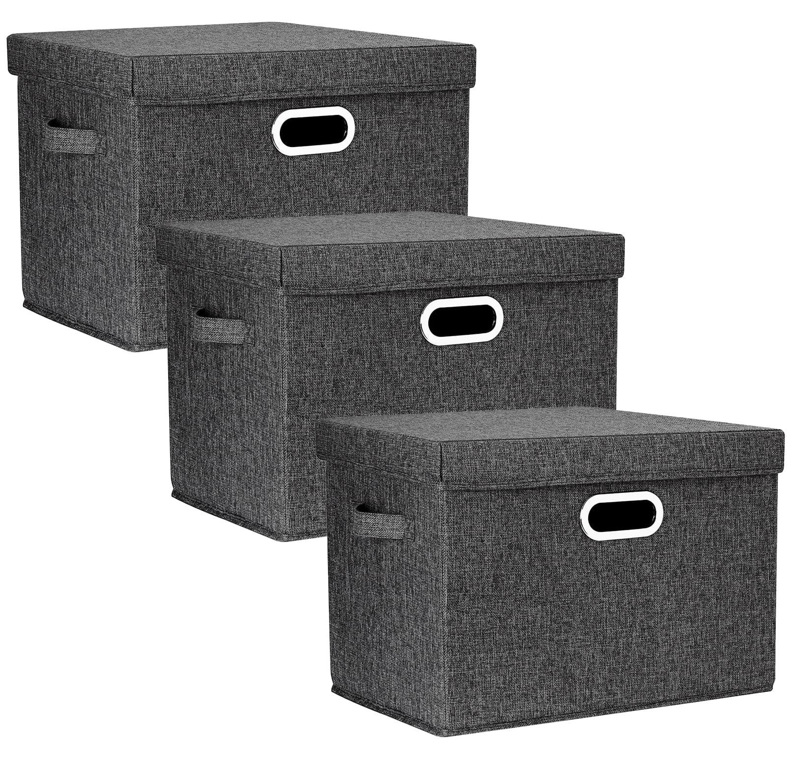 Set van 3 zwarte opbergboxen met deksel van textiel voor volwassenen