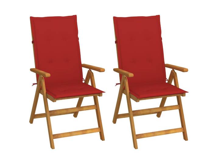 vidaXL Garten-Liegestühle 2er Set Mit Kissen Akazie Massivholz, Rot, Holz, 57x111x69 cm, Gartenmöbel, Gartensessel, Gartenstühle