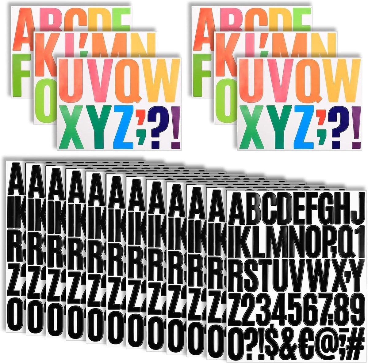 12 Bladen Zelfklevende Zwarte Vinyl Letters en 2 Sets Kleurrijke Stickers voor Creatief Knutselen, Scrapbooking en Wenskaarten