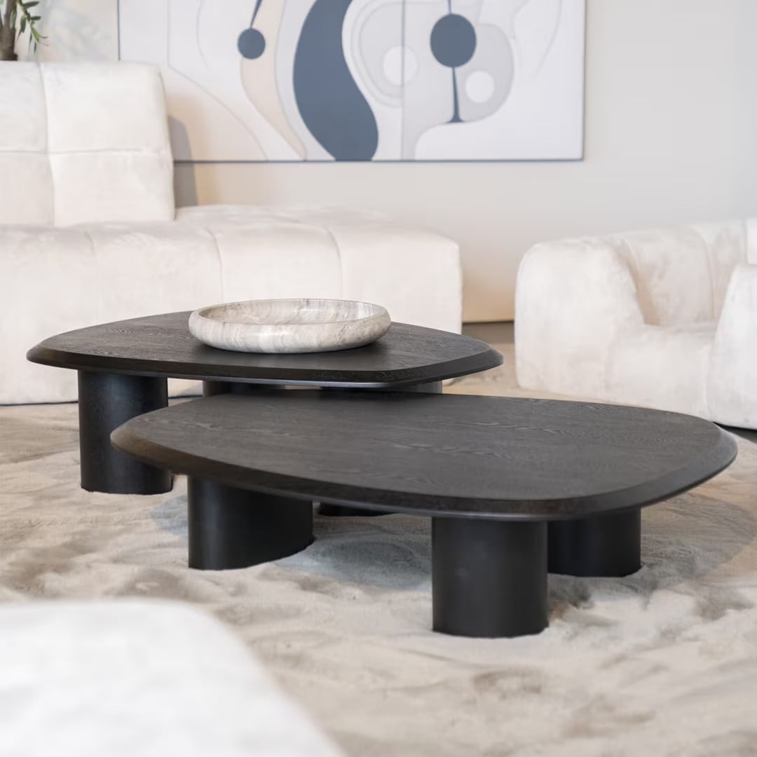 Eleonora Organische Salontafel Walter Eiken, Set van 2 stuks, Zwart, Japandi stijl