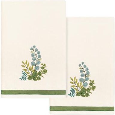 Authentic Hotel and Spa 100% Turkish Cotton Botanica 2PC Embellished Bath Towel Set
