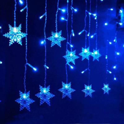 Multicon Wholesale Hub Solar Powered Snowflakes Lights, Waterproof Christmas Curtain Lights For Holiday Decor blue