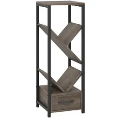 COSTWAY Bücherregal in Baumform, 4-stöckiges Standregal mit Schublade und Metallrahmen, freistehendes Aufbewahrungsregal