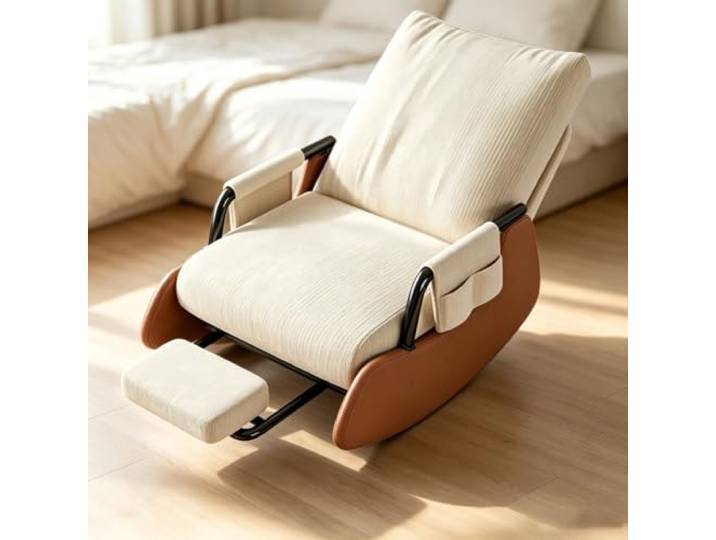 LCNDKF Relaxsessel mit Hocker mit Ausziehbarer Fußstütze Ergonomischer Schaukelstuhl mit ausziehbarer Fußstütze und Seitentasche für tägliche Entspannung.