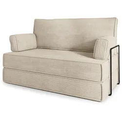 BETTSOFA LADIA aus Schaumstoff Kordstoff Creme Schlaffunktion