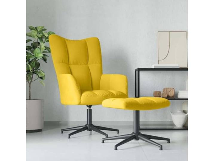 HEFZGDB Relaxsessel mit Hocker Senfgelb Samt Moderner Drehsessel mit Stahlgestell und Kreuzfüßen für optimalen Sitzkomfort
