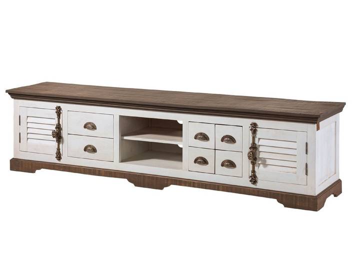 Massivmoebel24 TV-Board TOULOUSE (Massivholz), Mango 220x45x55 weiß lackiert TOULOUSE #109
