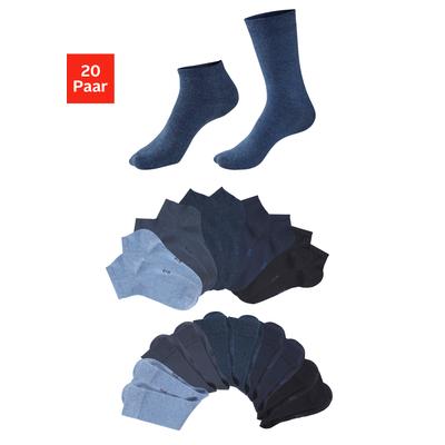 Basicsocken H.I.S "Damen und Herren Atmungsaktiver Baumwollanteil; Business, Basic", Herren, Gr. 43-46, blau (20x blautöne), Baumwollmischung, unifarben, elastisch, Socken, zwei Längen im Kombi Pack