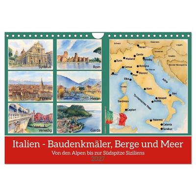 Italien - Baudenkmäler, Berge und Meer (Wandkalender 2027 DIN A4 quer), CALVENDO Monatskalender