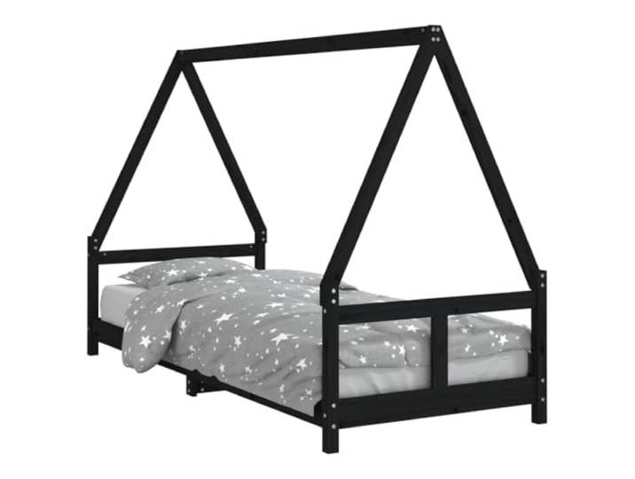FDSAQOPT Schwarz 80x200 cm Massivholz Kiefer Hausbett-Design,stabile Holzlatten,niedrige Einstiegshöhe,gerade Maserung,rustikaler Look
