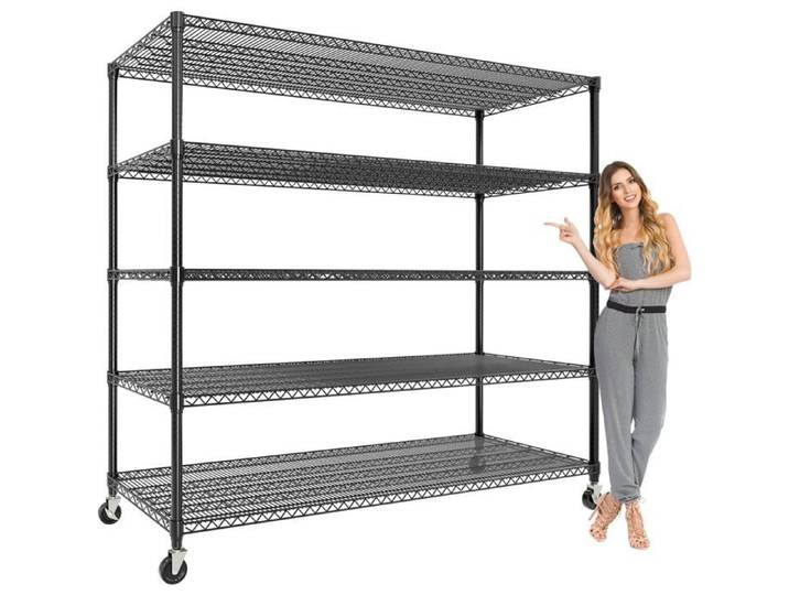 Koioplie Étagère de Rangement Métal 5 Niveaux - Charge Lourde 1200kg Roulettes Verrouillables Hauteur Réglable - width 60CM