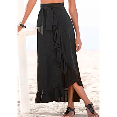 Wickelrock LASCANA, Damen, Gr. 46, blau (schwarz), Web, Obermaterial: 100% Viskose, unifarben, figurumspielend lang, Röcke Wickelrock, aus gewebter Viskose