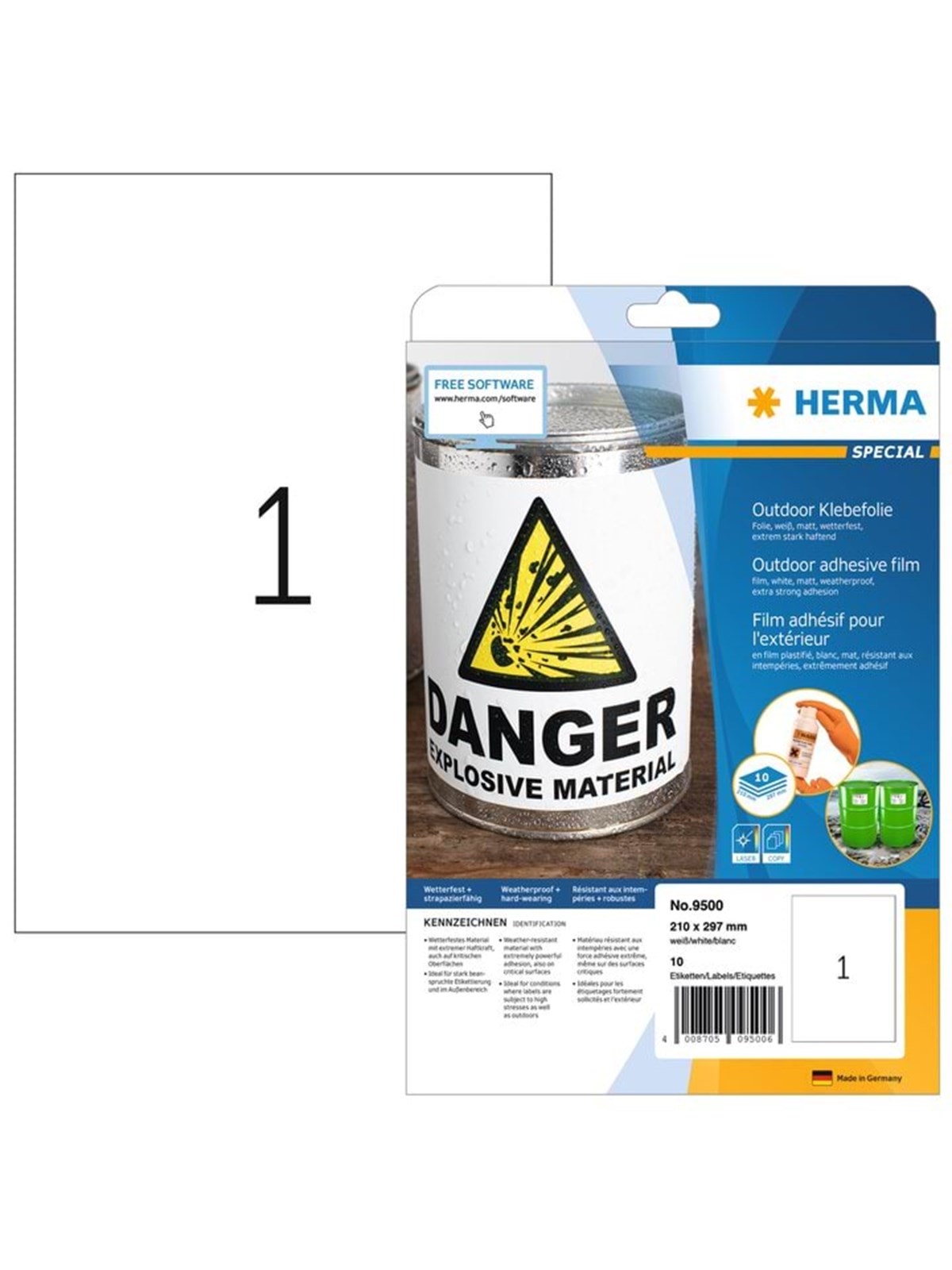 HERMA Wetterfeste Outdoor-Folienetiketten A4, 210 x 297 mm, weiß, extrem stark haftend, dehnfähig
