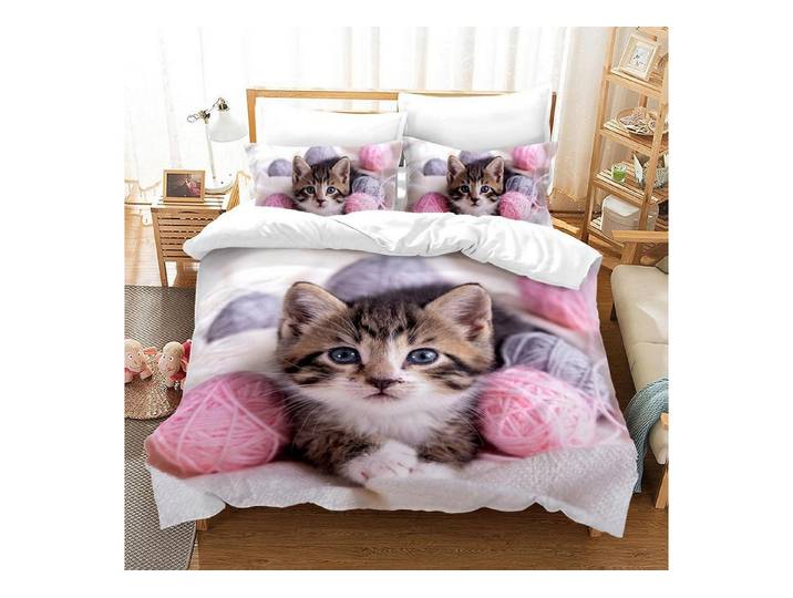 LuxusKollektion Jugendbettwäsche Bettwäsche Set Katze 220x240 Mikrofaser 3D Druck