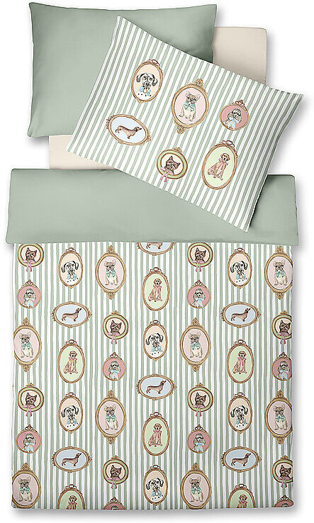 FLEURESSE Satin Bettwäsche SWEET ART 70x90cm / 140x200cm Tea Room Sage hellgrün EG