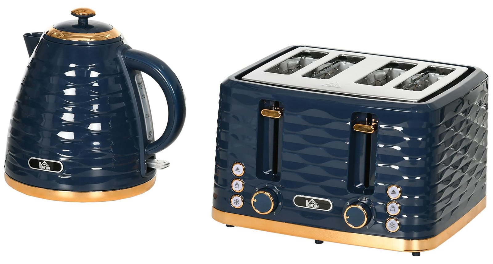 HOMCOM Waterkoker en Toaster Set, Blauw, Waterkoker 1,7 l en 4-sleuf Toaster