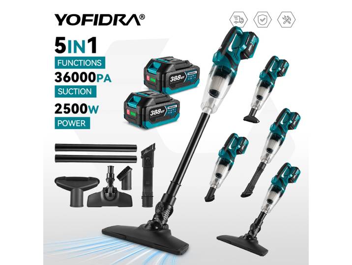 Aspirateur électrique sans fil YOFIDRA 1500W, aspirateur à main pour la maison, les poils d'animaux, le nettoyage des sols durs, outil électrique compatible avec la batterie Makita