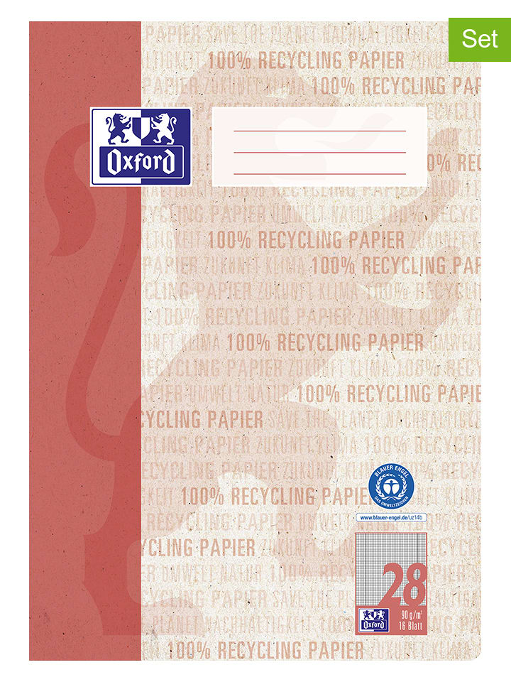5er-Set: Schulhefte "Oxford Recycling" in Rot - DIN A4 - onesize