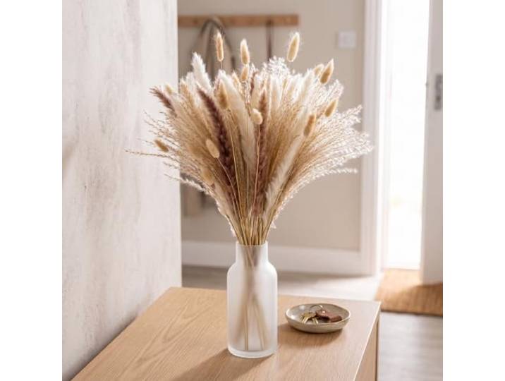 GILDE Deko Pampasgrass Boho Trockenblumen Strauss – Trockenstrauß Deko Weiss modern Braun Beige – Tischdeko Hochzeit Babyparty Geburtstag – Höhe ca 53 cm