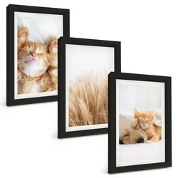 BILDER SET 3er Set - 20x30 cm Schwarzer Rahmen - Niedliche Tiere, Katzen, Hunde, Boho-Stil