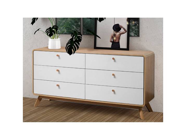 Sideboard 150 x 74 x 39cm Weiß/Beige/Weiß/Eiche Dekor