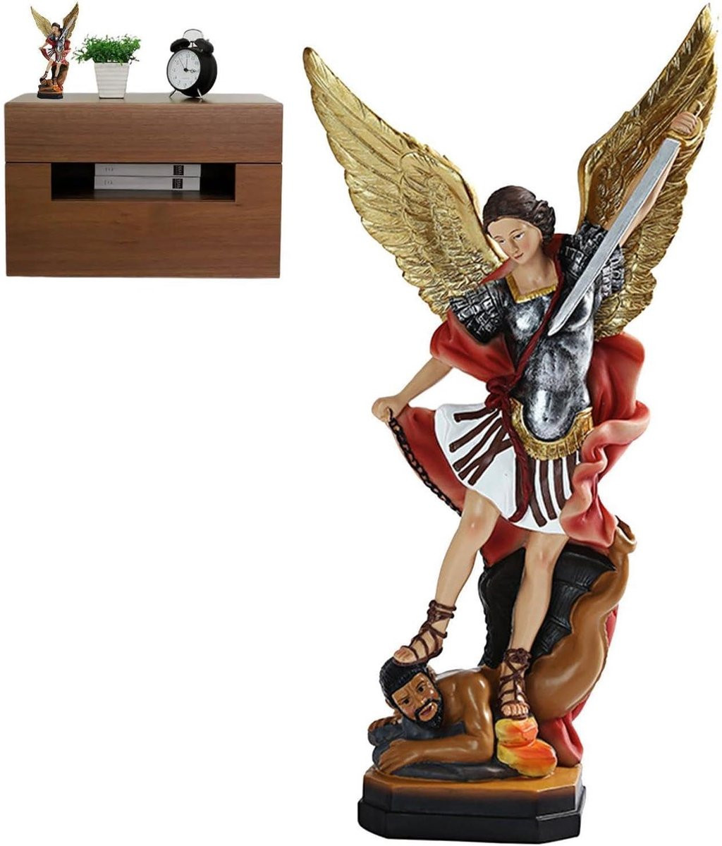 Aartsengel Michael Ornament - Handbeschilderd Engel Standbeeld voor op tafel