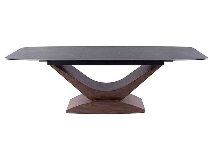 Feldmann-Wohnen Esstisch Dolce Ceramic (Tischplatte ausziehbar bis 240cm, 1-St., Marmor Optik, Tischplatte aus gehärtetes Glas), 180-240x95x76cm grau Marmor Nussbaum ausziehbar