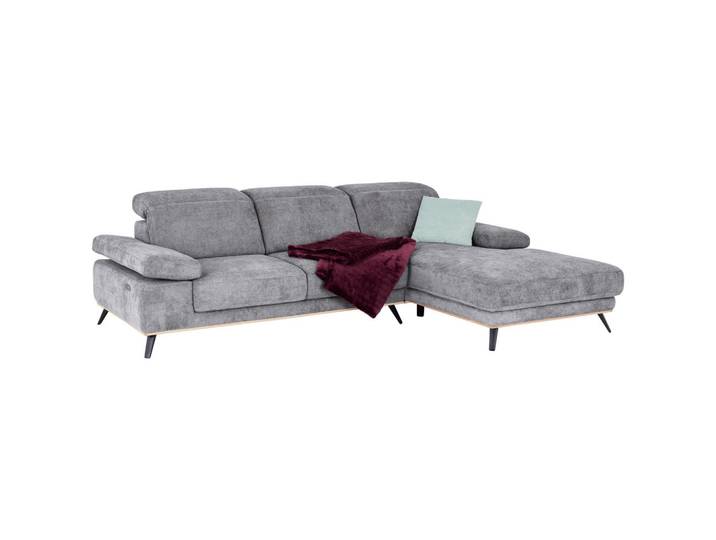 Mid.you Ecksofa Royce, Grau, Metall, 3-Sitzer, Ottomane rechts, L-Form, 283x194 cm, Made in EU, motorische Relaxfunktion, Wohnzimmer, Sofas & Couches, Wohnlandschaften, Ecksofas