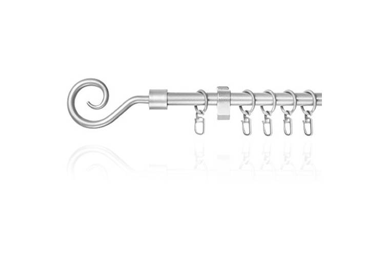 Lichtblick Gardinenstange Kringel, 16 mm, ausziehbar, 1 läufig, 130-240 cm Länge, inklusive Wandhalter und Ringe mit Faltenleghaken Silber
