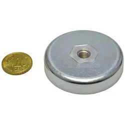 1 Ferrit-Topfmagnete mit Innengewinde 50 mm | M8 | 10 mm, Ferrit, Stahl, silber