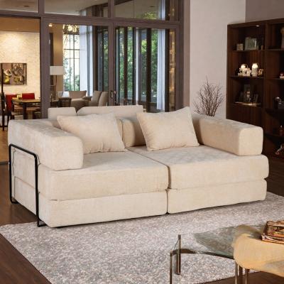 Chenille Convertible Floor Sofa Bed with Fixed-Shape Frame and No Assembly Required