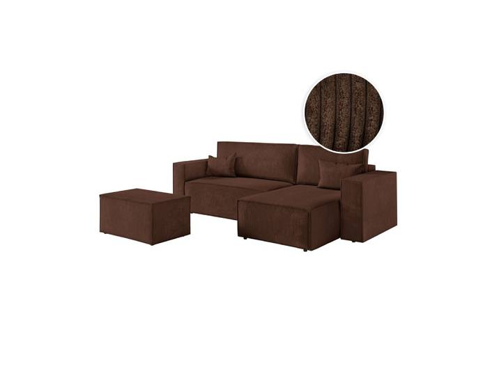 PACK - CLARISSE - Canapé d'angle convertible réversible avec pouf en velours côtelé - Marron