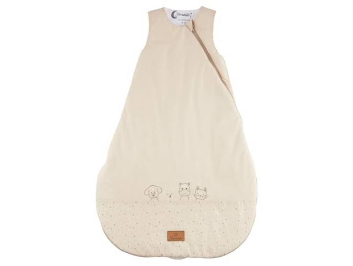 Sterntaler Schlafsack 80 cm Bauernhof - Kinder und Baby Schlafsack aus gemustertem Polycotton mit feuchtigkeitsregulierendem Futter, wattiert, seitliche Kabelöffnung, TOG 1,5 - beige