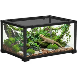 Terrarium für Reptilien Glasterrarium Reptil Fütterungsbox mit Schiebetür